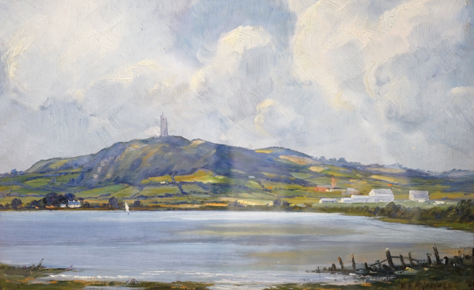 William Kenneth McCaughan (20th C. Irish), oil on board, 'Scrabo Tower, County Down', signed, 21 x 34cm